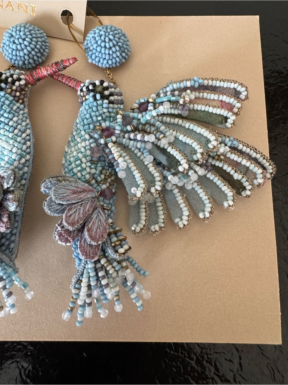 Deepa Gurnani Beaded Hummingbird Drop Earrings NWT in Light Blue/White - Picture 5 of 11
